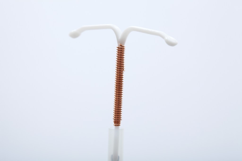 Close-up of a copper IUD