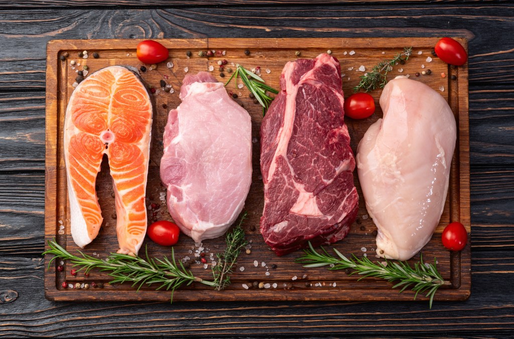 Variety of meat on cutting board