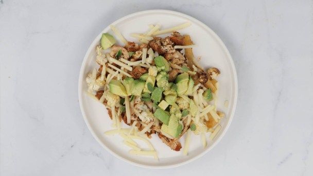 Keto Chicken and Roasted Cauliflower Enchilada Plate