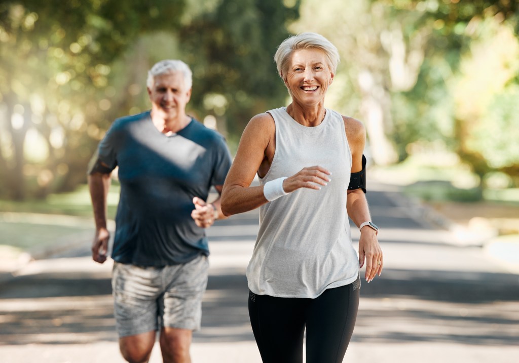 Elderly couple exercising