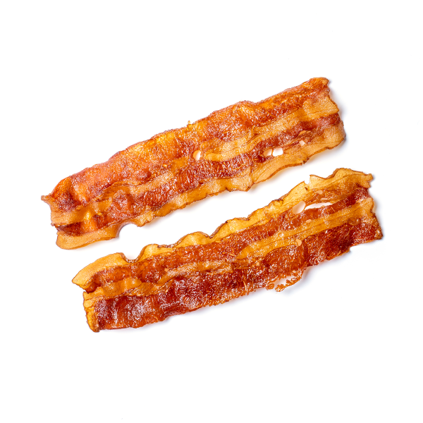 two strips of bacon on a white background