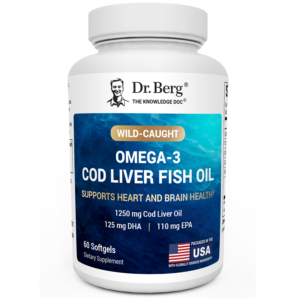 Wild-Caught Omega-3 Cod Liver Fish Oil DHA EPA - 60 Softgels